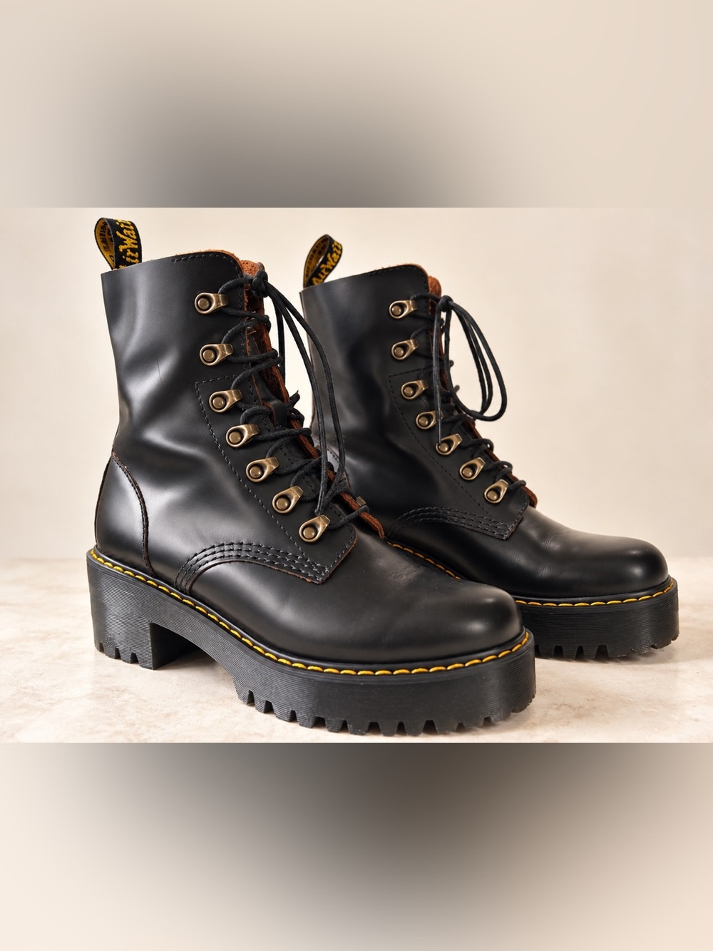 Dr. Martens Shriver Hi Black Leather Platform Combat Boots Y2K Goth Sz 8